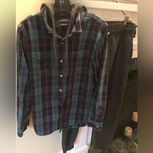 Primark Men’s/ Teen Set  Hooded Shirt Jacket Size M & Grey Sweatpants Size L